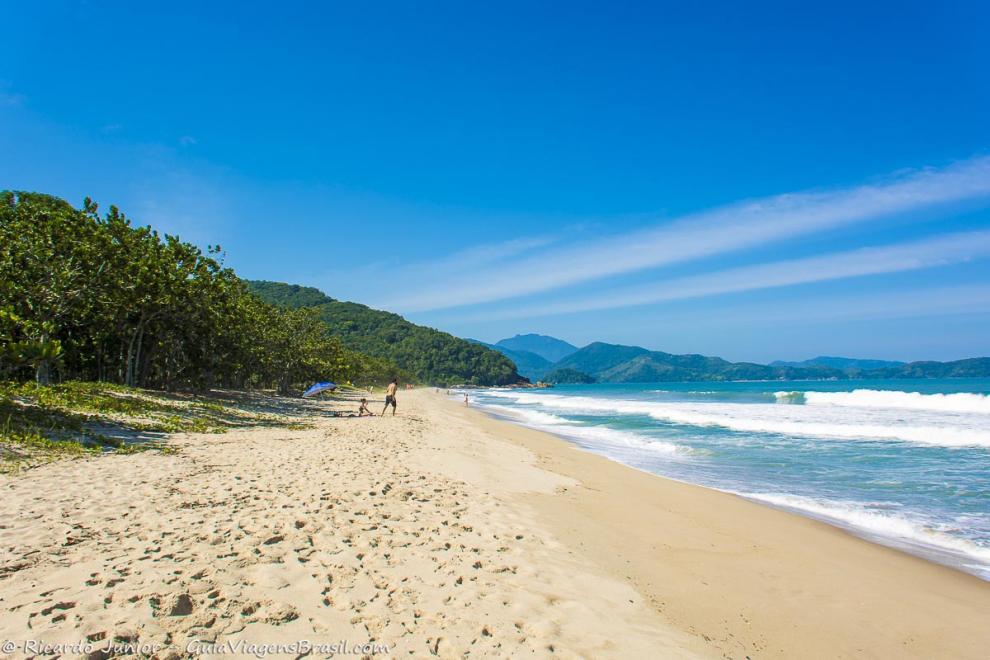 Imagem das areias claras da Praia do Puruba.